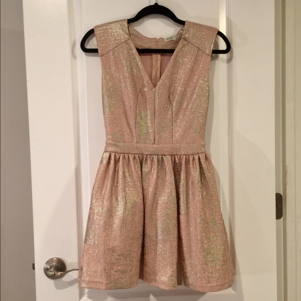 Metallic Pink & Gold Fit and Flare Dress